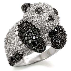    Size 9 Panda Bear Black Cubic Zirconia Brass Ring AM Jewelry