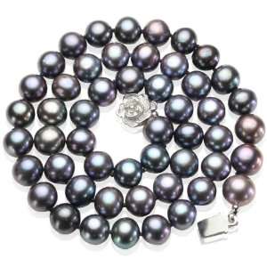   Pearl Strand Platinum Overlay Sterling Silver Rose Clasp Choker