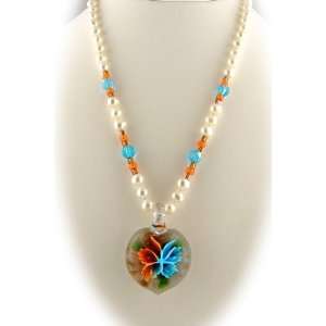   OrangeButterfly Heart Pendant Pearl Necklace Sterling Silver Jewelry