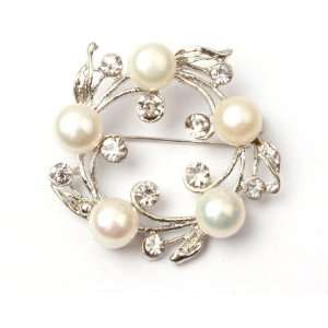  white freshwater pearl white gold plated brooch pin 40mm 