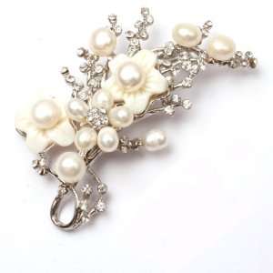  white pearl white gold plated peachblossom flower brooch pin 