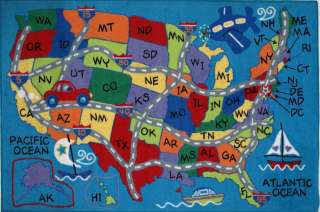 Travel Educational US States Map Kid Fun Nylon Area Rug  