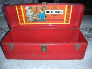 RARE VINTAGE CHILDS RED BOYCRAFT TOOL BOX WITH TOOLS NR  
