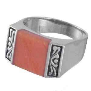 Sterling Silver Pink Square Coral Ring Jewelry