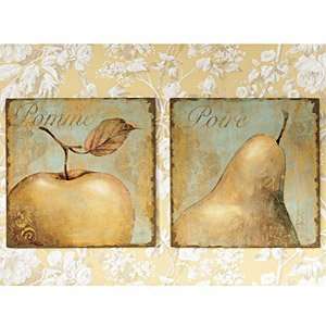    Set Of Two Pomme & Poire Metal Wall Plaques