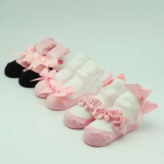   Infant Girls Dance Bow Kid Socks Booties Shoes Cute Pink 0 6 M  