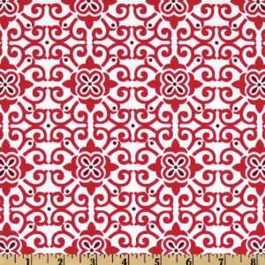  44 Wide Morocco Damask White/Red Fabric By The Yard 