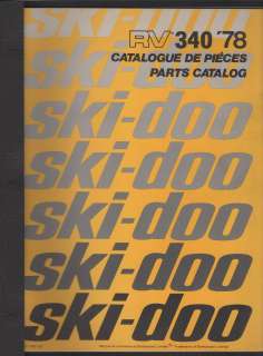 1978 SKI DOO RV 340 SNOWMOBILE PARTS MANUAL NICE  