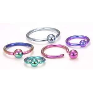   Ring with Titanium Ball  14g 8mm~5/16 with 4mm ball Rainbow Jewelry