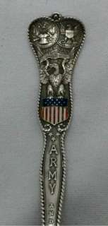Gorham US Army & Navy Sterling Silver Spoon Enamel American Flag 