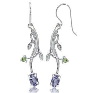   Tanzanite & Peridot 925 Sterling Silver Vine Leaf Dangle Earrings kbhc