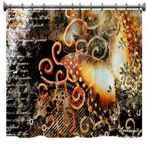  Butterfly Artwork in Grunge Shower Curtain   69 X 70 