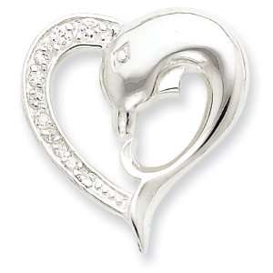  Sterling Silver CZ Dolphin Heart Slide Jewelry