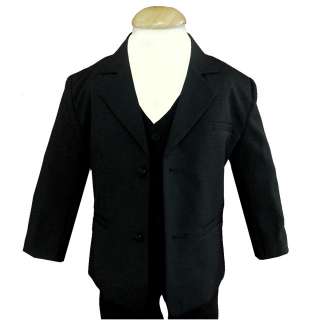 Wedding Formal Boy Kids 3 Pcs Set Black Tuxedo Suit Size Baby to Teen 