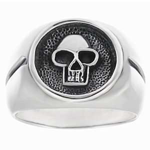  [AZ] Sterling Silver Mens Debossed Skull Ring Jewelry