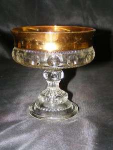 Vintage Indiana Glass Kings Crown Thumbprint Pattern GOLD FLASH 