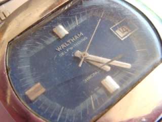 Waltham automatic for parts or repair bleu dial working and stopping 