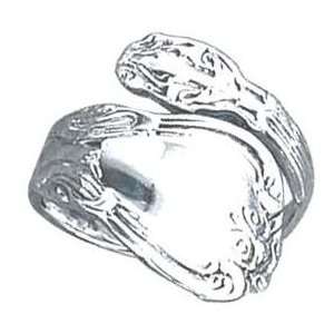 STERLING SILVER SPOON RING WITH FLOWER DESIGN AND ANTIQUED FINISH SIZE 