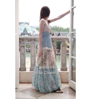 Vintage Lace brimmed Floral Bohemia Womens Long Dress  