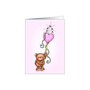  Teddy Bear With Hearts And Ribbons Valentines Day Card 