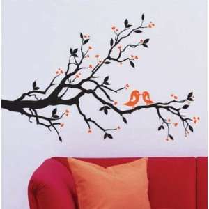  X Large Contemporary Black Tree Branch Leaves Love Birds 