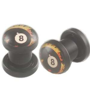 gauge 6mm   number 8 pool Logo Picture Acrylic screw fit Flesh Tunnels 