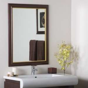   Framed Wall Mirror, Wooden Finish with Etched Glass