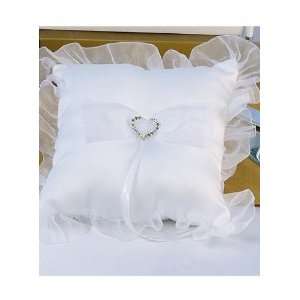 Crystal Heart & Organza Bow Wedding Ceremony White Ring Bearer Pillow 