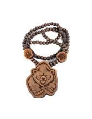 Wooden Bear Brown Wooden Pendant and 36 Inch Necklace Chain Good 