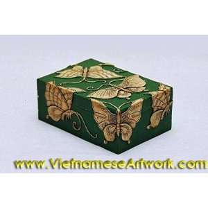  Stone and Wooden Boxes   3.5 x 5.2 Green Butterflies Box 